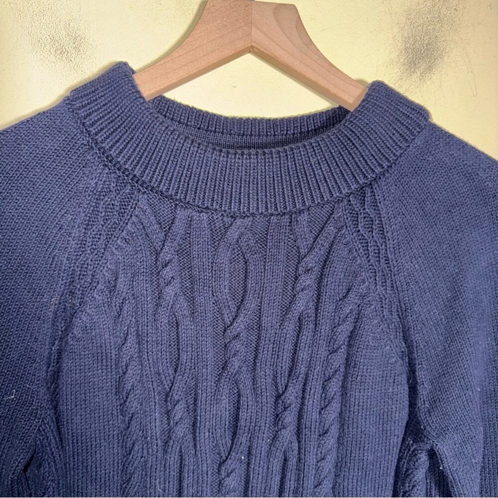 TALBOTS Cotton Cable Knit Portrait Collared preppy Sweater Navy Blue M - Picture 5 of 7